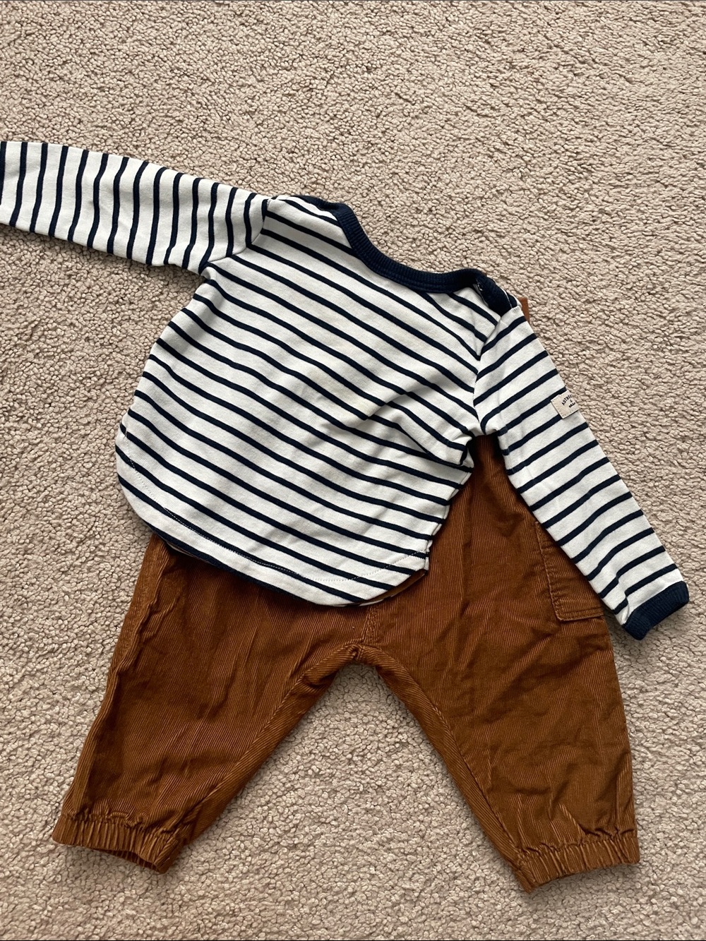 H&M Navy Stripe Top and Brown Corduroy Pants Kids Matching Set